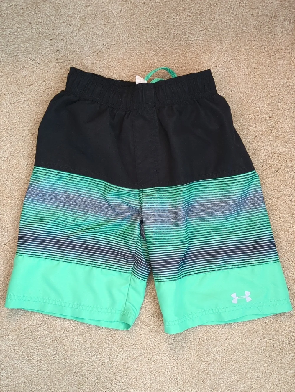Under Armour Kids' Black and Green Swim Trunks